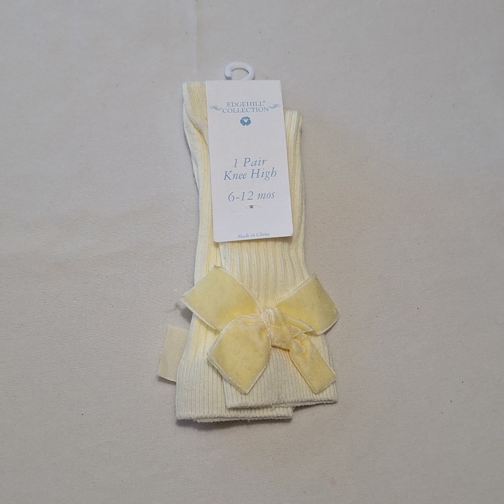 Beige Knee High Socks with Bow
